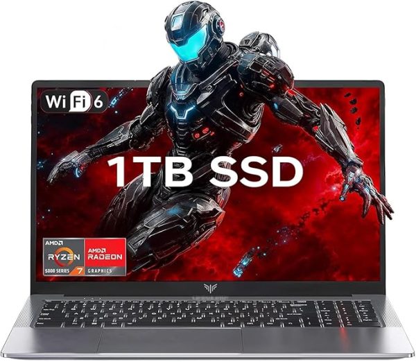 Oferta Relámpagp (Descuento -40% en Amazon)  -KAIGERR Portátil ligero para juegos, 1TB NVMe SSD 16GB RAM computadora portátil con AMD Ryzen 7 5825U (8C/16T, hasta 4.5GHz), portátil Windows 11 de 15.6 pulgadas, gráficos Radeon RX Vega 8, WiFi 6 para creatividad y negocios