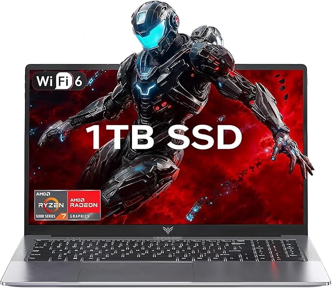 Oferta Relámpagp (Descuento -40% en Amazon)  -KAIGERR Portátil ligero para juegos, 1TB NVMe SSD 16GB RAM computadora portátil con AMD Ryzen 7 5825U (8C/16T, hasta 4.5GHz), portátil Windows 11 de 15.6 pulgadas, gráficos Radeon RX Vega 8, WiFi 6 para creatividad y negocios: imagen 1